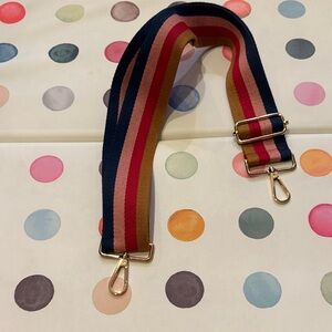 Striped Adjustable Guitar-Style Crossbody Bag Strap in Navy, Red & Tan